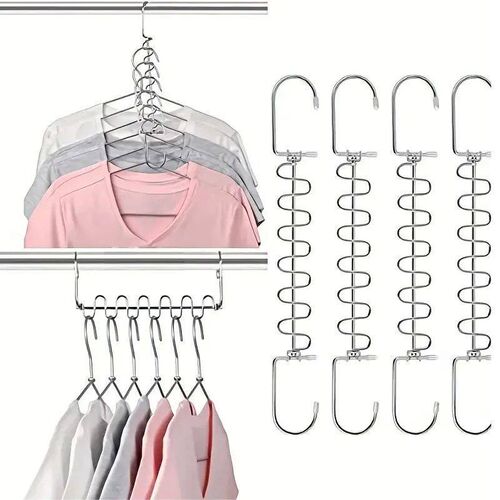 4pc Stainless Steel Space Saving Hangers - 12 Slots, Magic C