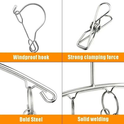 20 Clips Clothes Drying Hanger Windproof Stainless Steel Clo