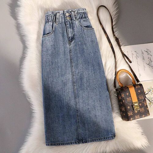 Plus Size 4xl 5xl Solid Button Pockets Denim Skirt Summer Ca
