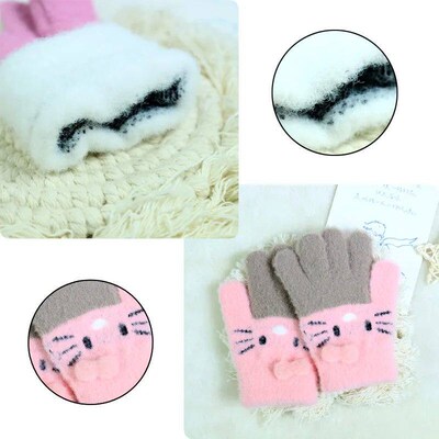 Winter Warm Woolen Gloves for 4-10 Years Old Cute Cartoon Ca