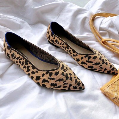 Womens Flat Shoes Ballet Breathable Knit Pointed Flats Mocc