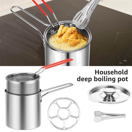 Deep Fryer with Strainer Basket and Handle Stainless Steel
