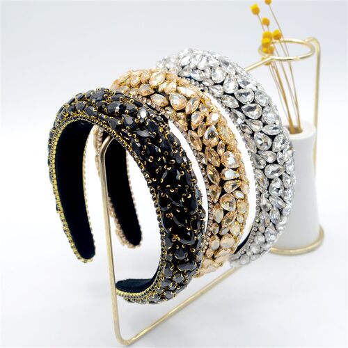 Luxury Sparkly Full Crystal Pearl Baroque Hairband Padded Rh
