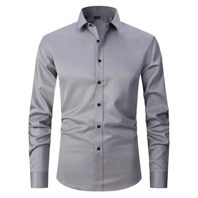 Slight Elasticity Mens Long-sleeved Business Casual Shirt S