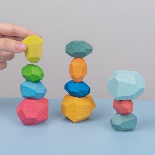 Childrens Wooden Colored Stone Jenga Building Block Toy