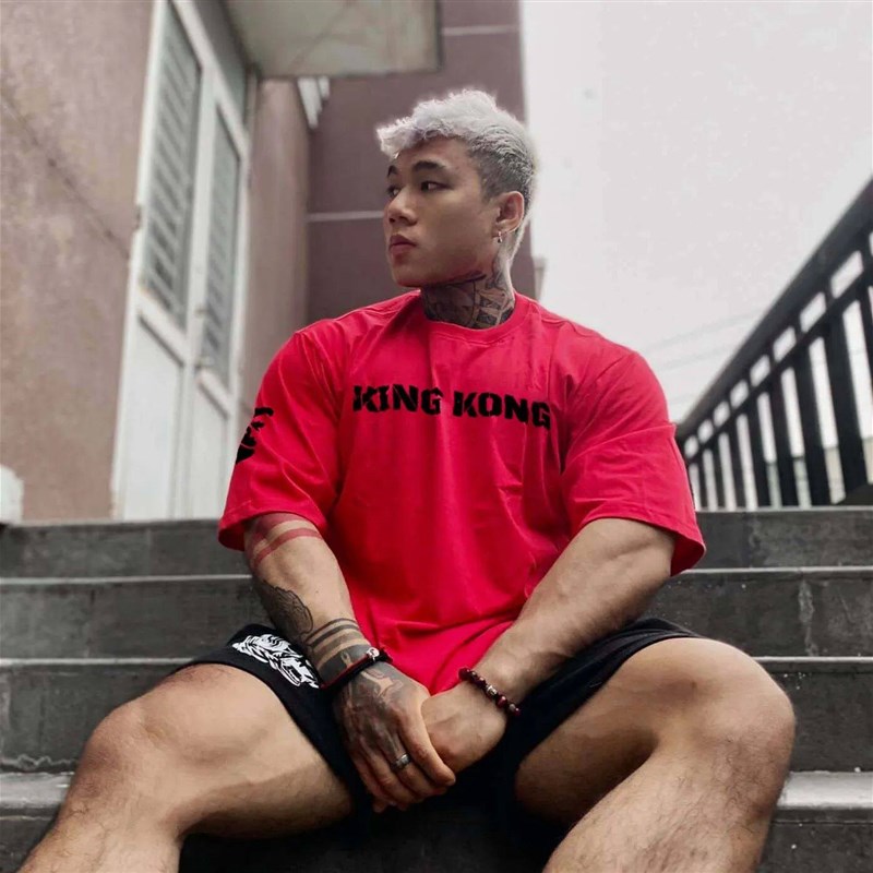 Men Tshirt Cotton Loose Fit Casual Streetwear Workout Fashio图片