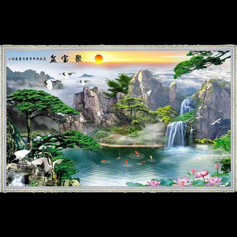 八方聚财山水画墙贴壁布自粘新款客厅沙发背景墙装饰画流水生财,家居饰品,现代装饰画,淘宝优惠券,粉丝福利购,淘宝优惠卷