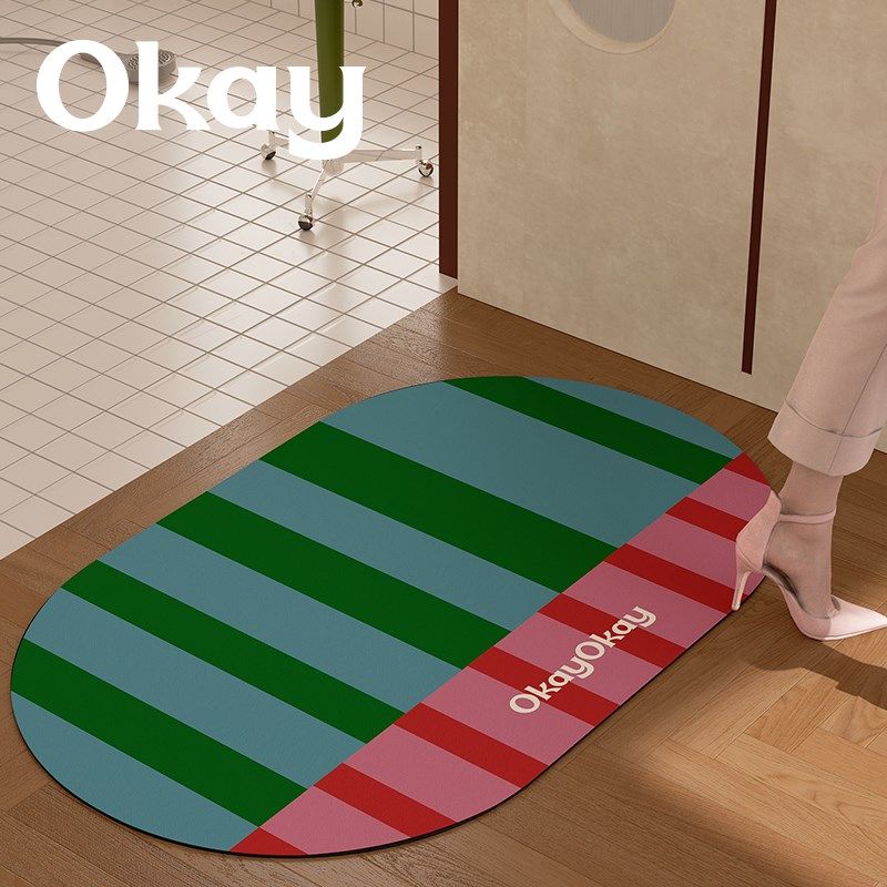 oky复古条纹卫生间地垫吸水速干浴室门口防滑家用厕所淋浴垫,居家布艺,家用脚垫,淘宝优惠券,粉丝福利购,淘宝优惠卷