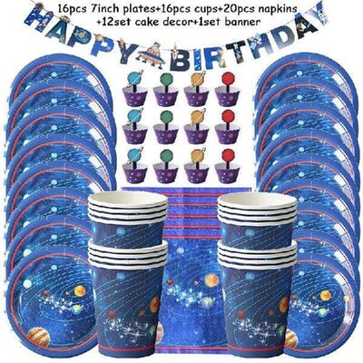 65pcs Space Galaxy Party Disposable Tableware Set Outer