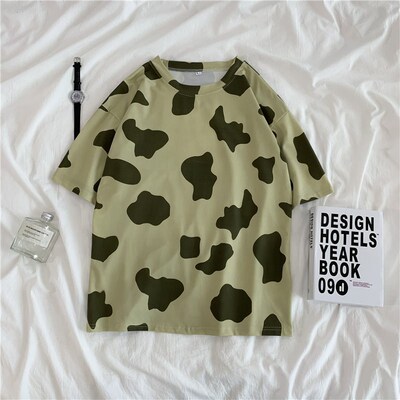Woman Tshirts Cow Print Oversized Casual Loose Short Sleeve