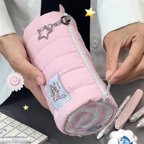 Pink Towel Roll Pencil Case Kawaii Soft Pen Storage Bag Cosm