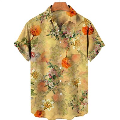 Hawaiian Plant Flower Oversized Beach Holiday Short Sleeve M