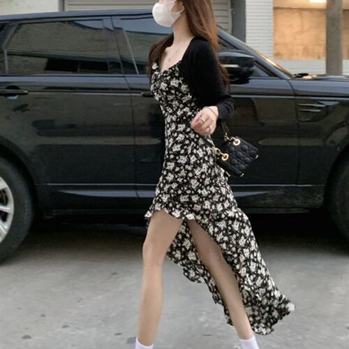 Sleeveless Dress Women Floral Side-slit Sundress Bodycon