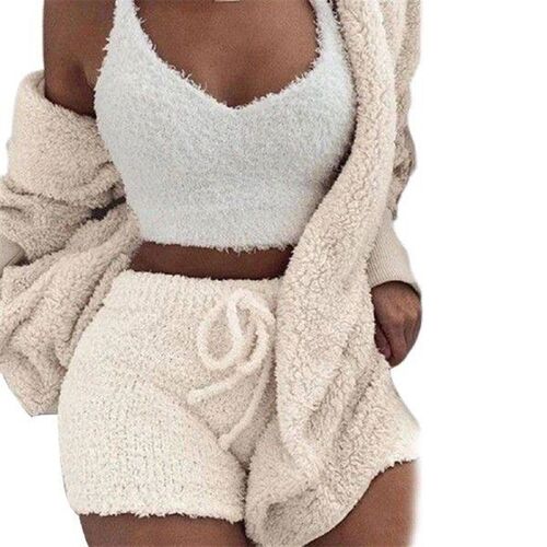 3PCS Ladys Crop Tank Top and Shorts Set Sleeveless Vest V