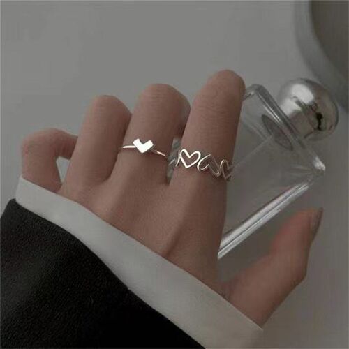 Korea Silver Color Peach Hearts Rings For Women Kpop Simple