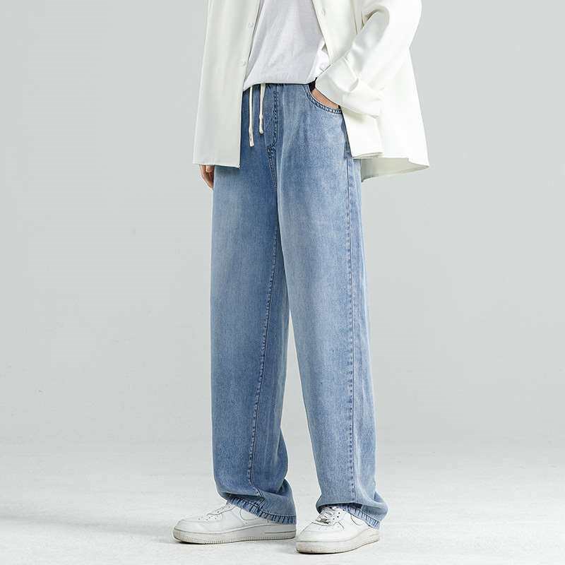 Bumdog House# Summer Thin Lyocell Jeans Mens Loose Straight - 实物图