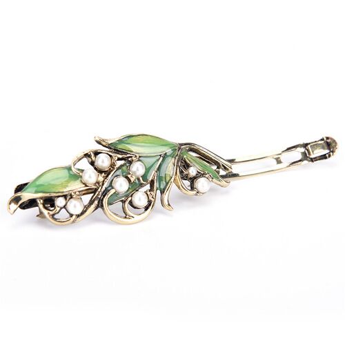 Fashion Women Retro Enamel Leaf Barrettes Ancient Bronze  Al