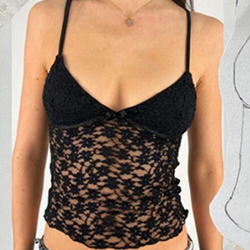 Fairy Coquette Floral Lace Camis 90s Vintage V Neck Mesh She