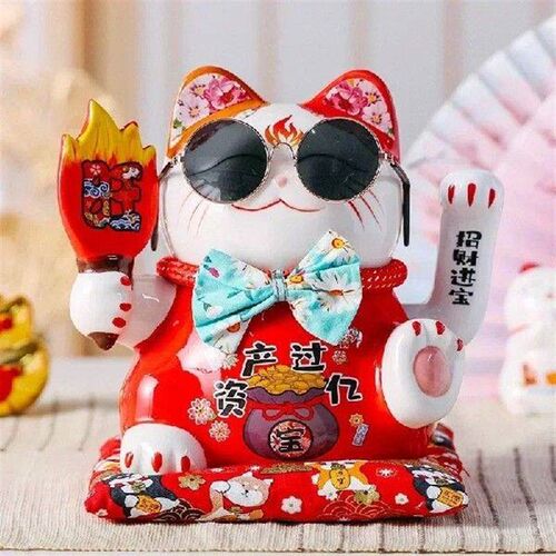 7.5-inch Waving Hand Lucky Cat Chinese Ceramic Ornament