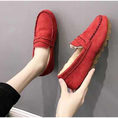 Winter Women Shoes Flats Loafers Short Flock Inside Sewing S