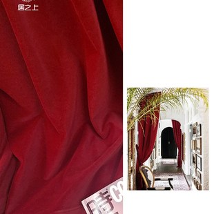 定制红色绒布欧式现代客厅卧室书房纯色成品窗帘