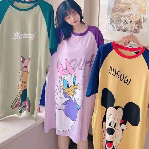 Cartoon Mickey Duck Fashion Print Summer Short Sleeve Nightd
