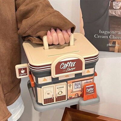 Portable Store Shaped Money Box Plastic Key Lock Cash Box St
