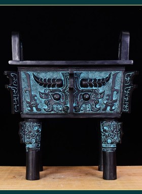 仿古青铜器摆件兽面纹方鼎铜鼎盛千秋工艺品装饰室内商务开业礼品