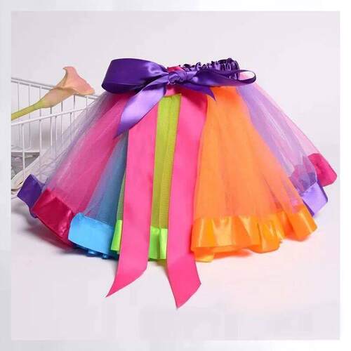 Summer Fashion Girls Rainbow Skirt Mesh Colorful Ballet Shor