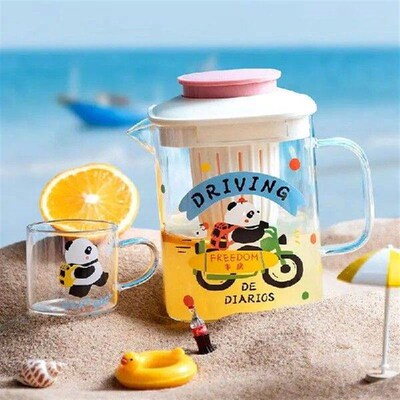 Creative Panda Glass Cold Water Bottles Set, Tea Cold Water