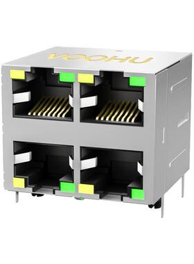 2x2四口带灯百兆集成RJ45 卧式rj45网口DIP SYT22B085AB1A4D06
