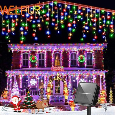 Solar Outdoor Icicle Lights 96/162 Leds Christmas Decorative