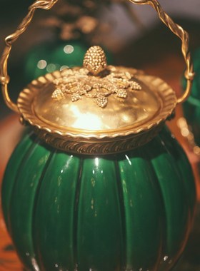 茱莉安法式复古陶瓷镶铜艺术多功能桌面盖盒茶几装饰摆件工艺品