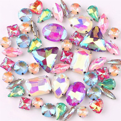 Silver claw setting 50pcs/bag shapes mix clear glass crystal