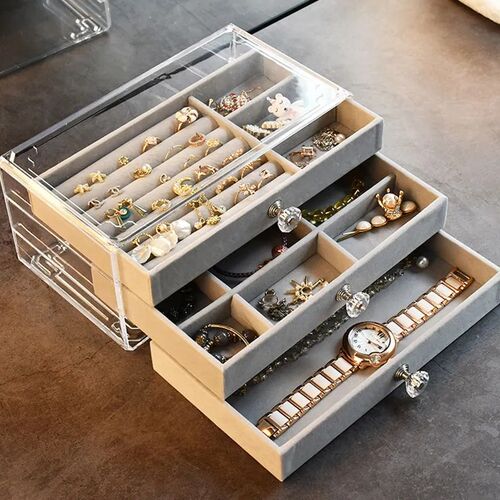 Acrylic Organizers Velvet Three-Layer Jewellery Storage Box