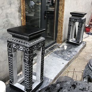 石雕花架中式仿古做旧室内客厅庭院石头摆件方墩盆景青石底座花台