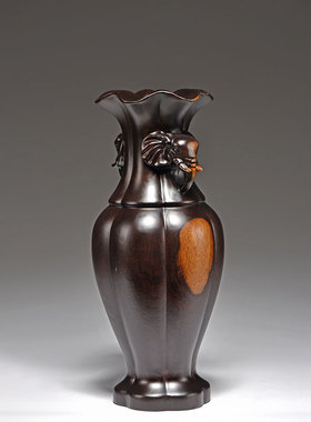 黑檀木雕大象装饰花瓶摆件实木质客厅插花中式玄关工艺礼品摆饰乔