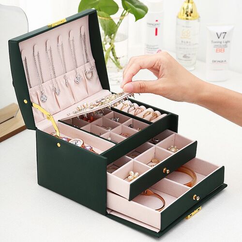 1pcs Multi Functional Three Layer Leather Drawer Style Jewel