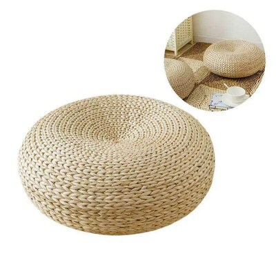 Tatami Cushion Meditation Cushion Round Straw Pouf Hand Wove