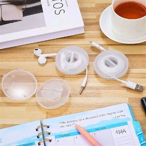 1-10PCS Transaprent Cable Winder Round Storage Box For USB