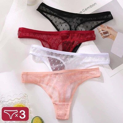 Sexy Lace Thongs Women 3Pcs/Set Dots Lace T-back Underwear T