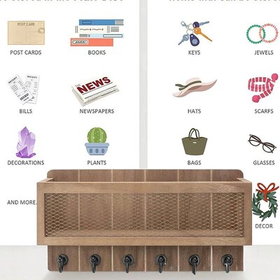 Key Holder Mail Organizer Wall Mount Key and Mail Holder Key