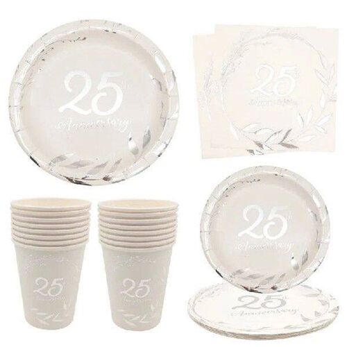 8Pcs 25th 50th Anniversary Paper Plates Cups Napkins