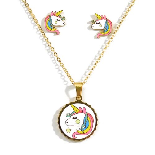 2023Cartoon Cute Pink Horse Unicorn Design Enamel Stainless