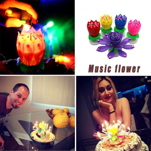 Birthday Cake Music Candle Wedding Party Double Flower