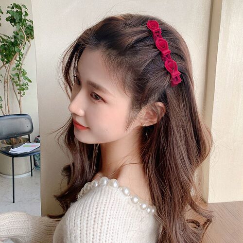 Black Flocked Bangs Hair Clip Women Cute Hairgrip Barrettes