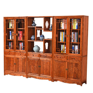 中式实木书柜置物书房明清仿古家具办公室南榆木茶叶展示书橱