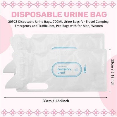 20PCS Disposable Urine Bags, 700ML Urine Bags for Travel