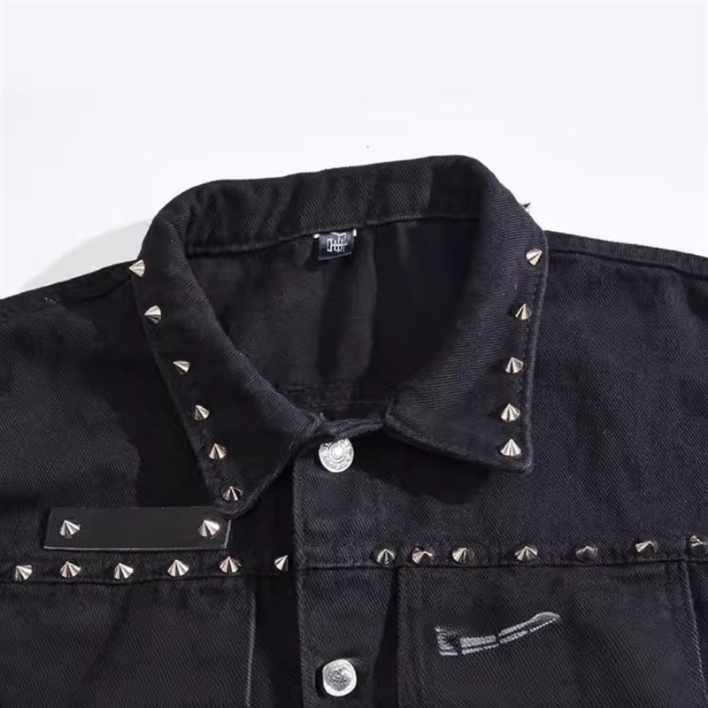 rendy Mens Black Denim Vest Fashionable ol Rivet Plus Size - 实物图