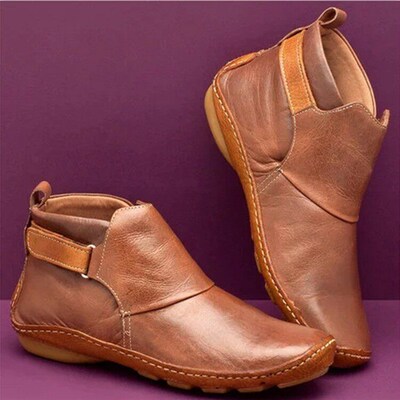 Women Flat Boots Ladies Soft-soled Non-slip Hook Ankle Shoes